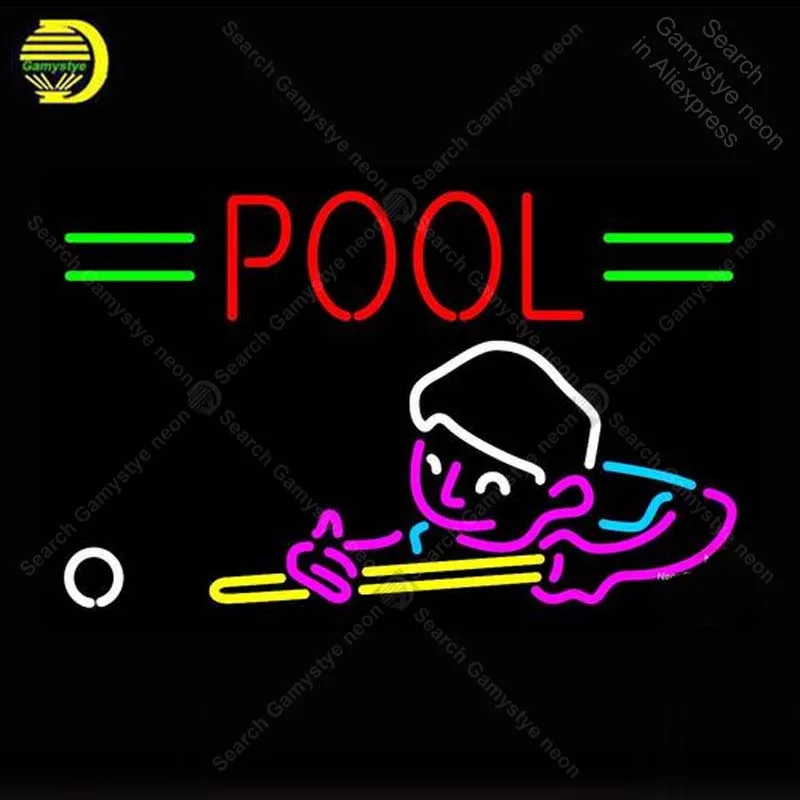 ##BUY Neon Sign Pool Boy Neon Signs Glass Tubes Neon Bulbs Signboard decorate Game Room Handcraft Beer Bar sign Iconic Sign 19x15 inch