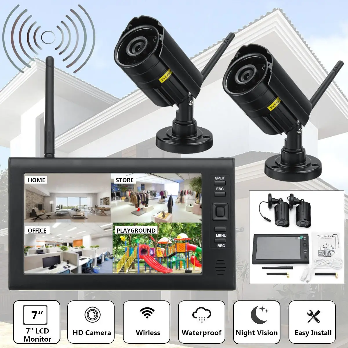 

7inch LCD Baby Monitor DVR 2 Wireless CCTV Camera Motion Detect Home Room Security Surveillance System SecurityCam