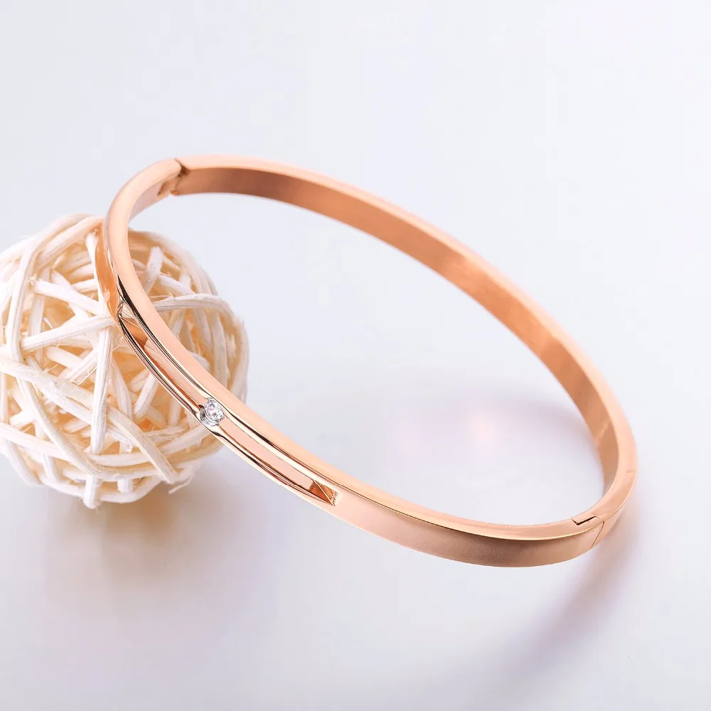 

High quality simple single rhinestone ladies hard body bracelet Titanium steel rose gold ladies bracelet Bangles jewelry CH917