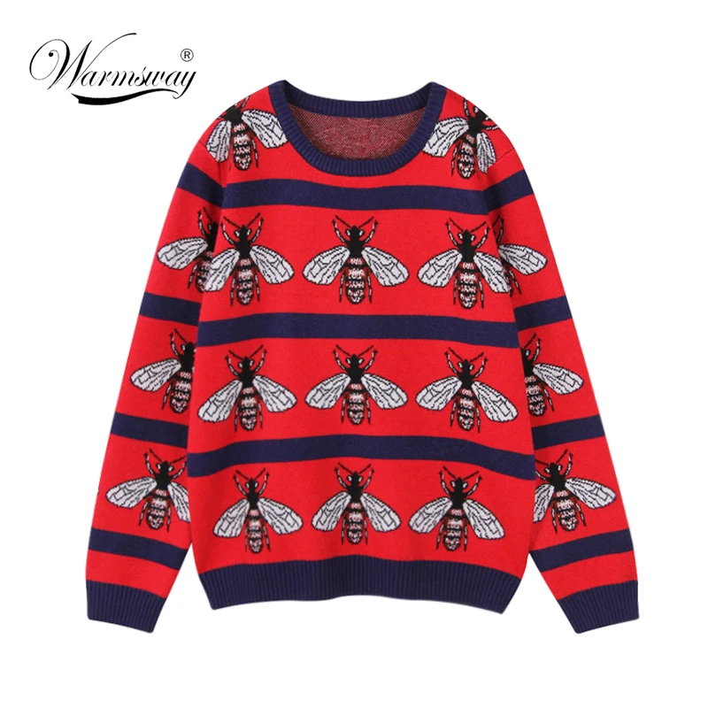 2018 Autumn Winter Knitted Sweaters for Woman Bee Jacquard ANGORA Comfortable Vintage Sueter Mujer Chandail  WS-066