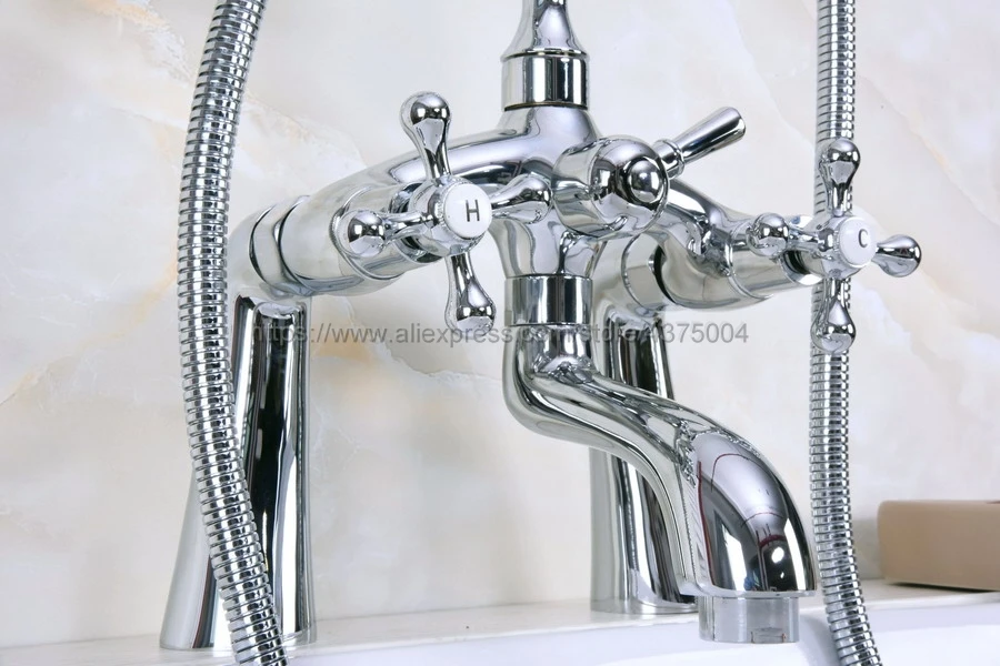 Bathtub Faucets Chrome Shower Faucets Dual Handle Deck Mounted Bath And Shower Faucet With Handheld Showers Nna120