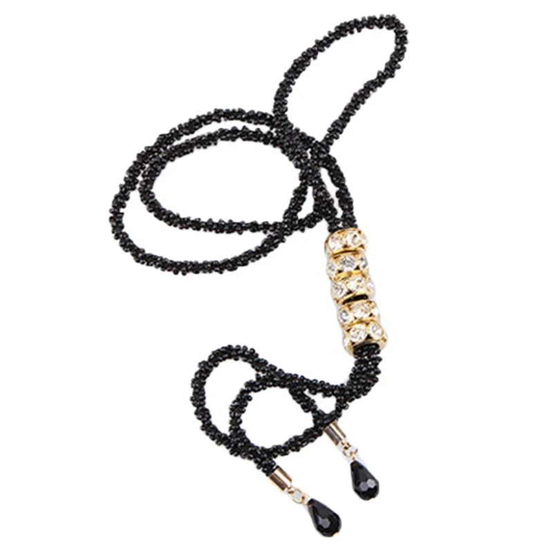 

Women Cubic Zirconia Flower Long Adjustable Chain Pendant Sweater Necklace (Gold +Black)