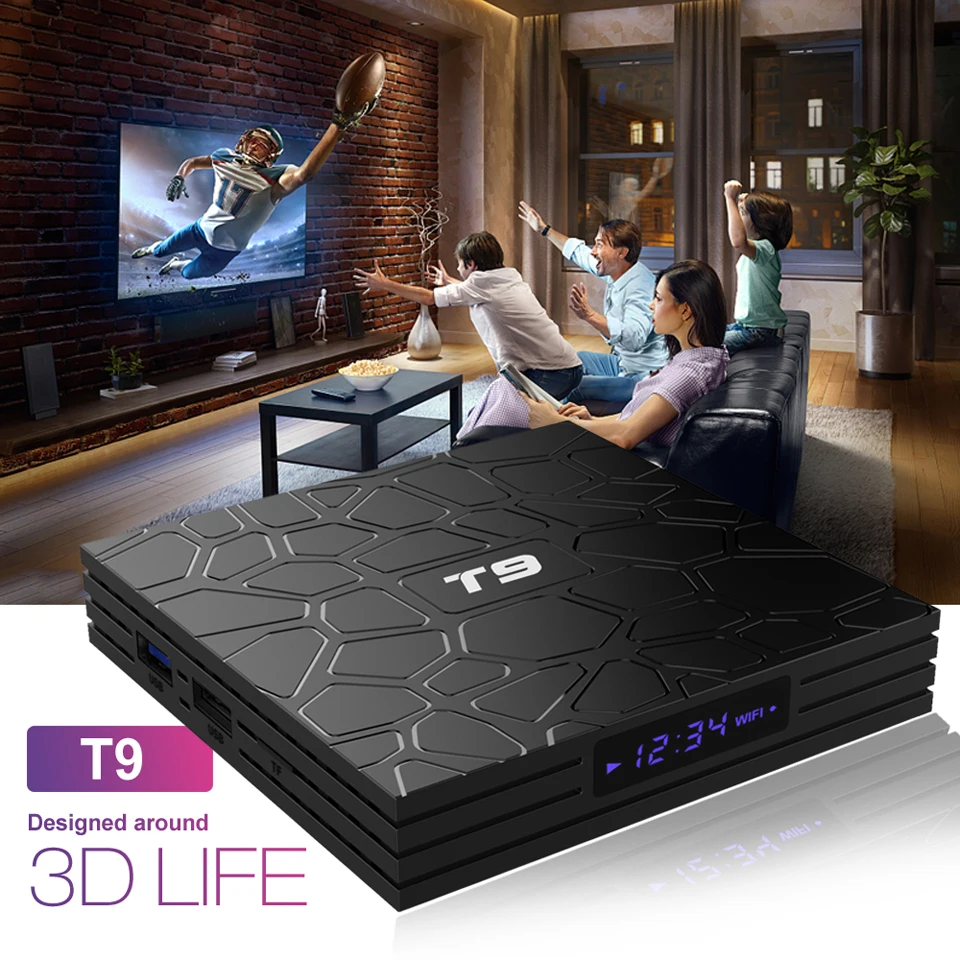 1~3PCS T9 RK3328 Quad core 4K@60fps Android 8.1 TV Box 4GB 32GB/64GB 5G WIFI USB3.0 Thousands Daily updated Movies & TV Shows