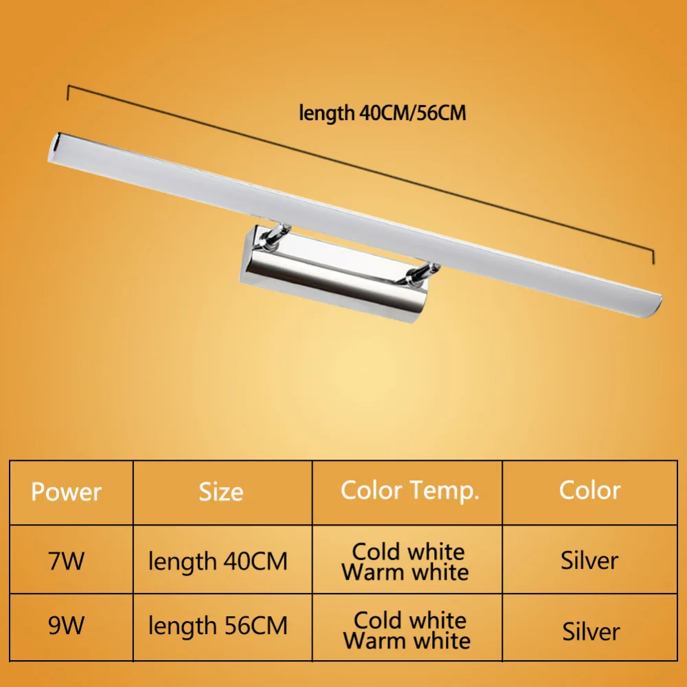 Светодио дный Лампа переднего зеркала 40 см 56cm7W 9 Вт нержавеющая+ акрил современный декор освещения Ванная комната лампа Спальня фойе исследование бра