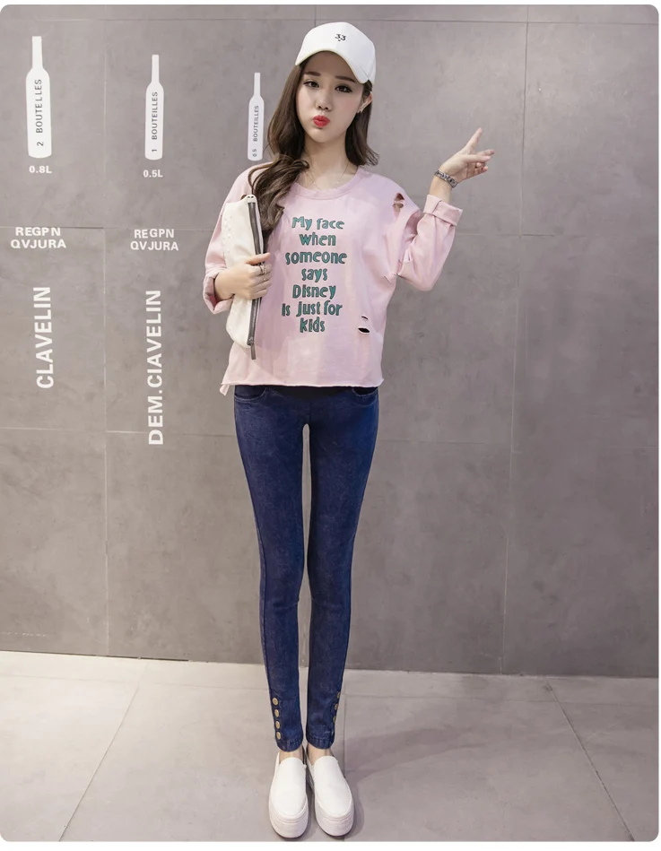 Calças de Brim para a Gravidez Calças de Maternidade Cintura Elástica Roupas Primavera Verão Mulheres Grávidas Denim Mais Tamanho M-2xl 7 Cintura elástica calças de brim para a
