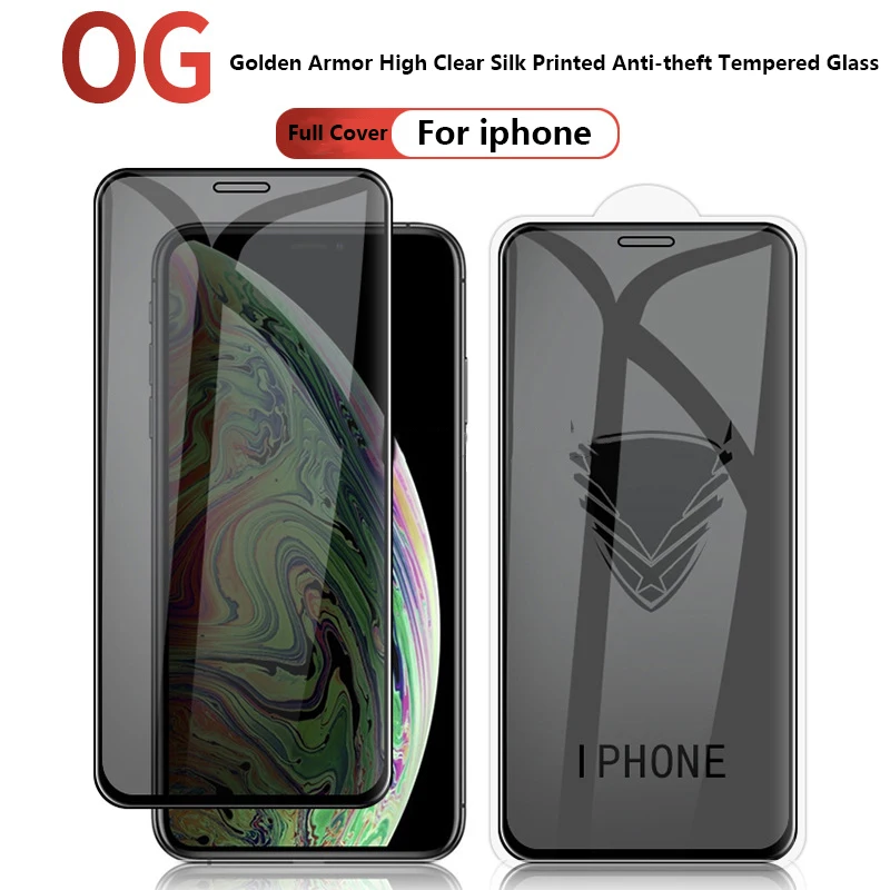 For IPhone XS MAX 7 8 6s Plus XR 9H Golden Armor Full Cover Anti-Peep Glare Privacy Tempered Glass Screen Protector Front Film