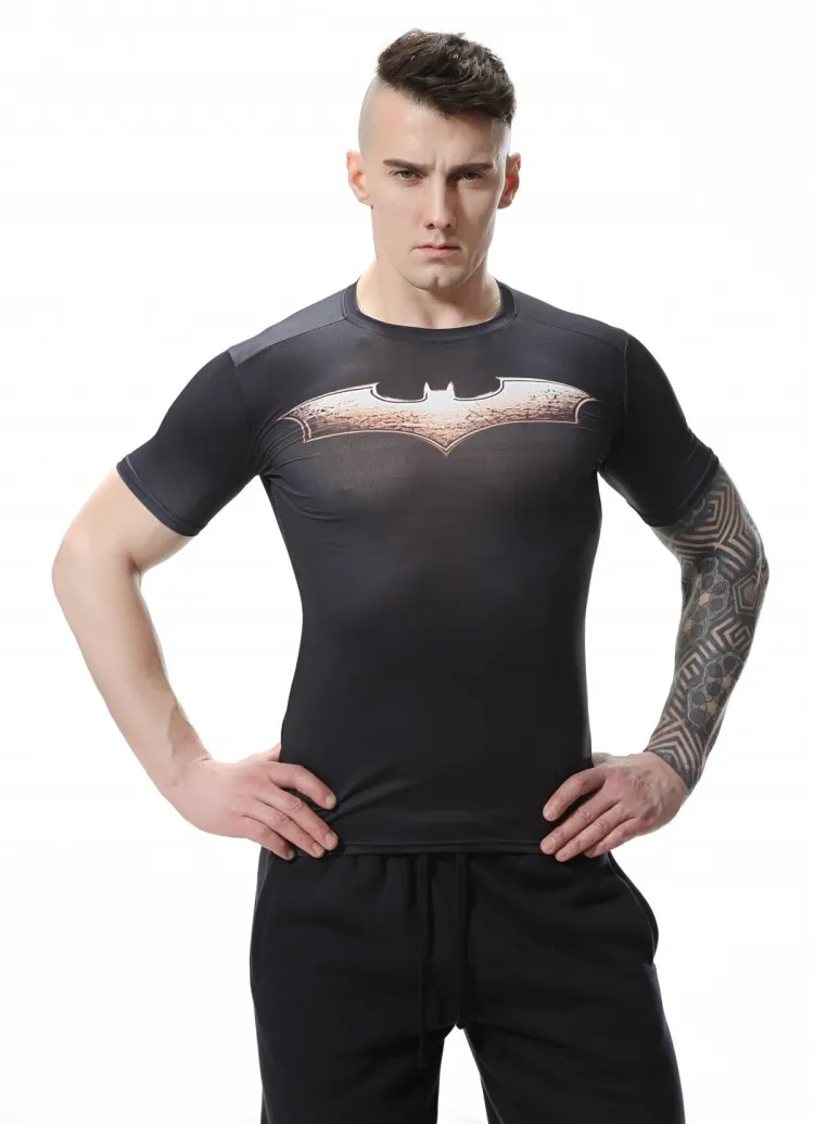 Красная Мужская компрессионная футболка с плюмом, Спортивная футболка с Бэтменом для фитнеса