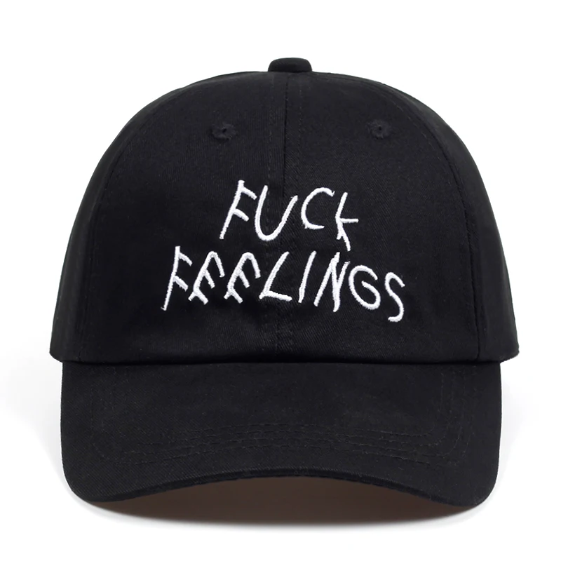

100% Cotton FUCK FEELINGS Dad Hat Embroidered Baseball Cap Custom Black Strap Back Unisex Adjustable Snapback Fashion Hat