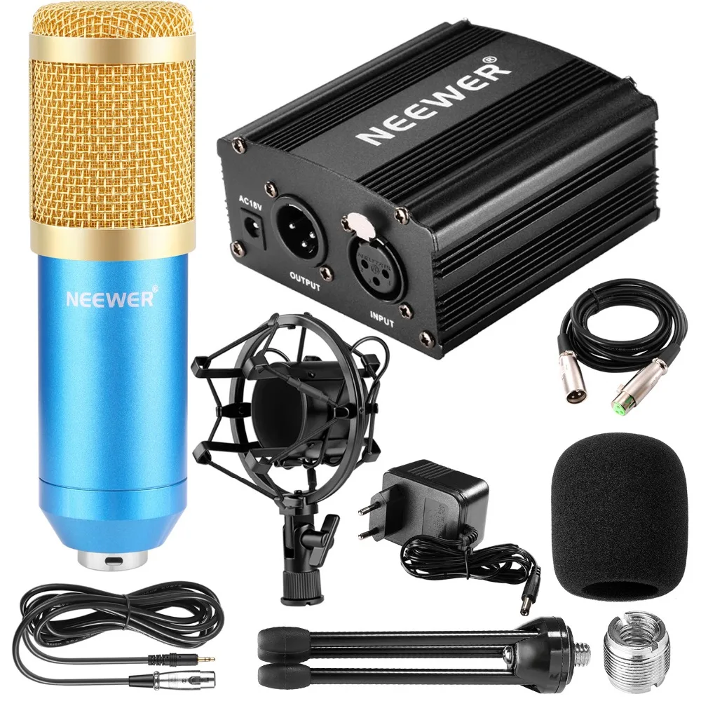 

Neewer Professional Audio Condenser Microphone with Mic Shock Mount, 48V Phantom Power Supply, XLR 3 Pin Microphone Cable
