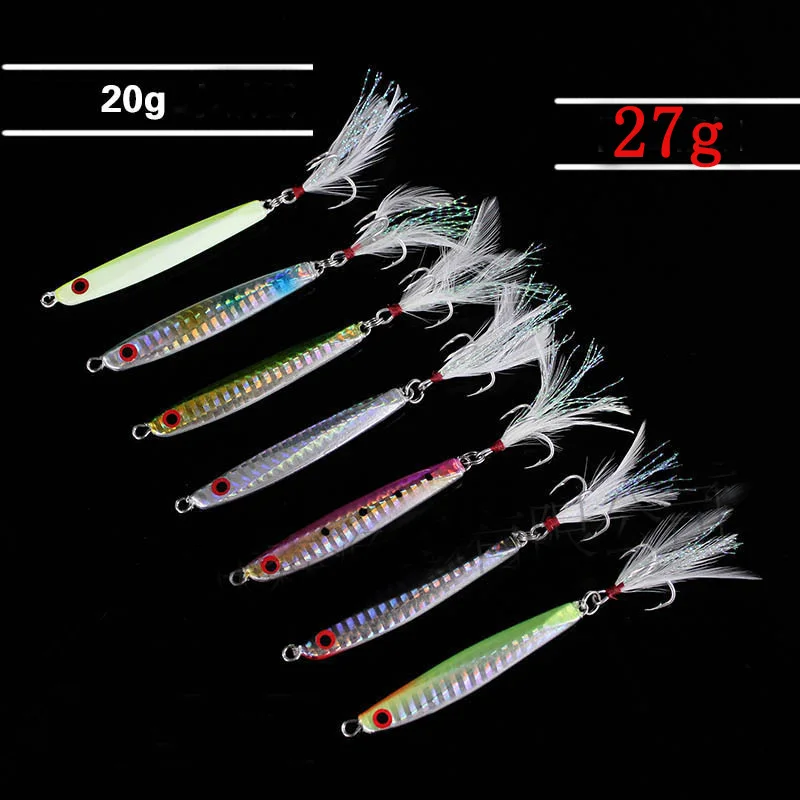 

Free Shipping 1pcs Metal Jig Fishing Lure Bait Treble hooks 20g/27g 7cm Sea Water Fishing lures Pesca Baby Fish