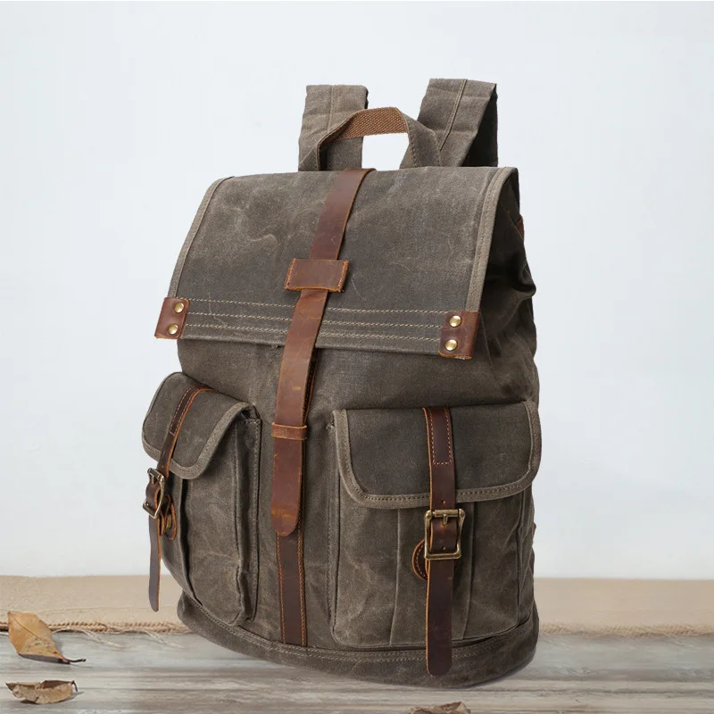 

SOAEON Outdoor Retro Oil Wax Waterproof Canvas Bag Computer Schoolbag Man laptop backpack bookbag Travel Shoulder Backpack