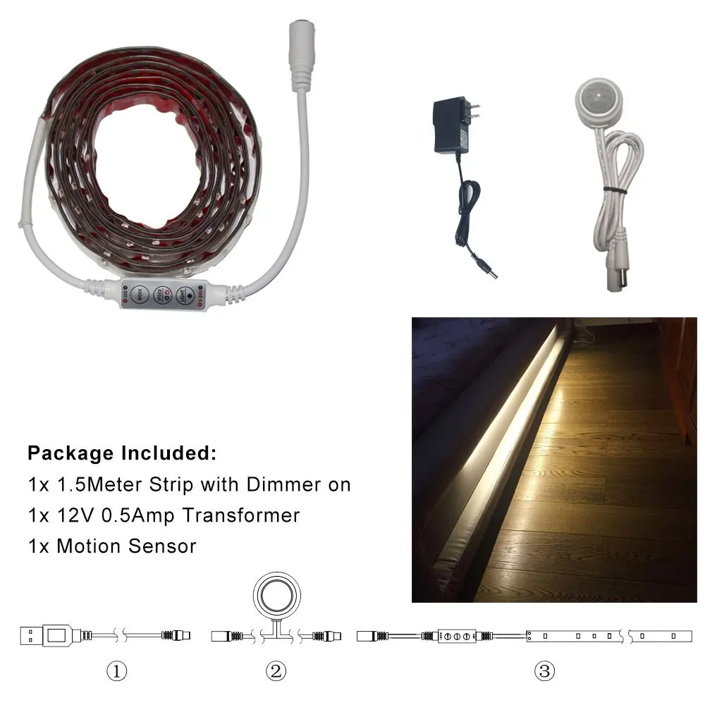 

Dimmable DC12V LED Bed Light Warm White Color Motion Sensor LED Night Light Strip LED Bed Light LED Night Lighting