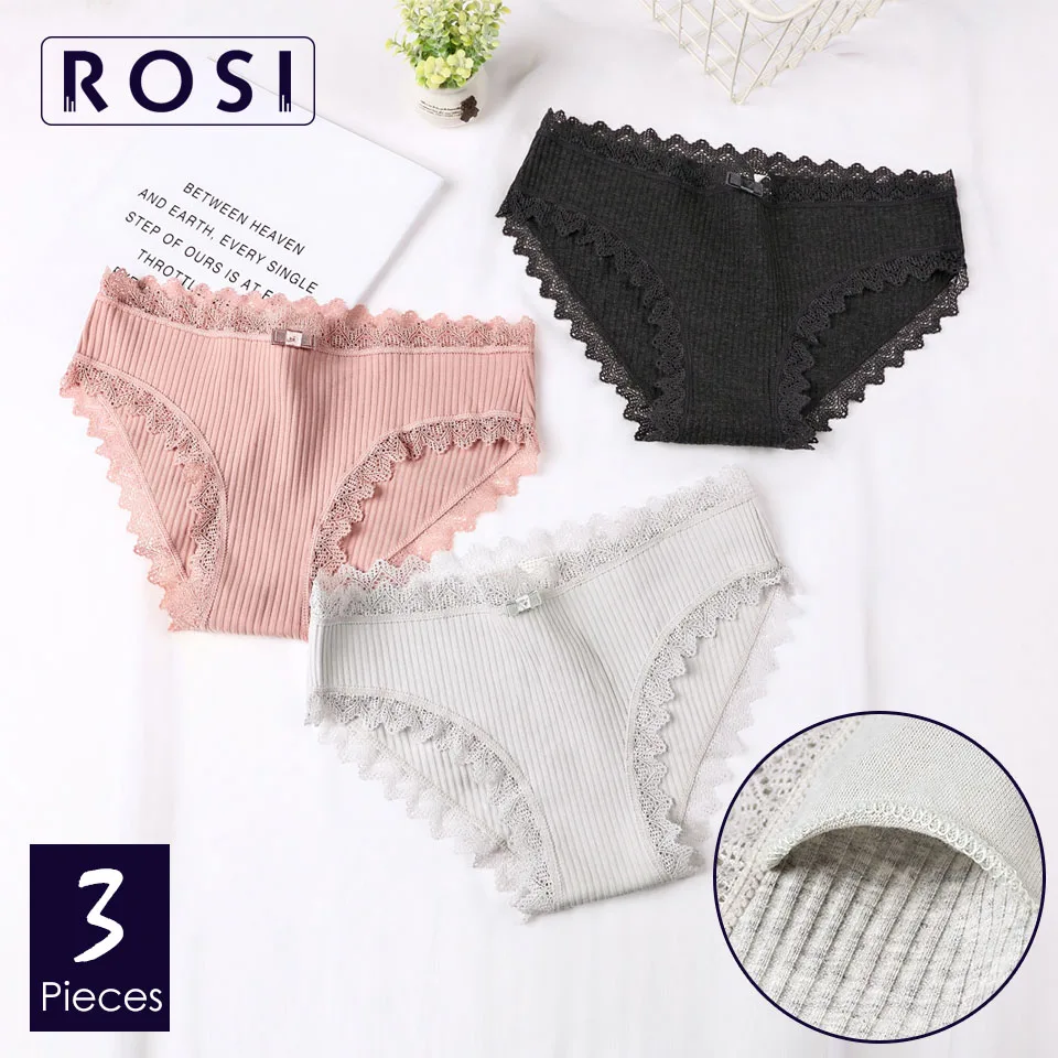 

Brand Cotton Seamless Panties Ladies Underwear Women Tanga Sexy Black Cute Lace Edge Breathable Girl Female Briefs 3pcs/lot ROSI