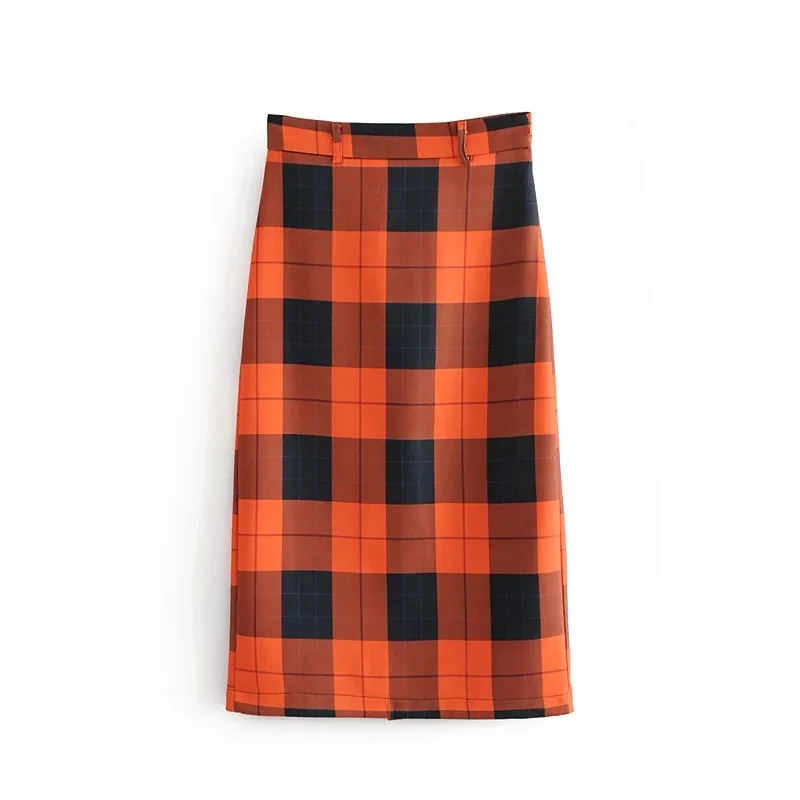 

2019 GEJIAN womens midi skirt plaid sweet fashion vintage high waist pencil skirt office ladies work korean style clothing