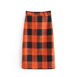 2019 GEJIAN Женская юбка миди клетчатая Милая модная винтажная юбка-карандаш с высокой талией Офисная Женская рабочая одежда в Корейском стиле