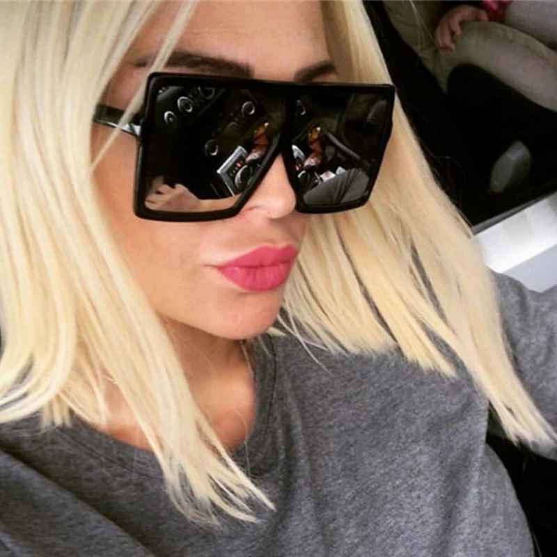 

RBUDDY Fashion Oversized Lady Mirror Sunglasses Summer Luxury Brand Design Big Sun Glass Rave Festival for Male Women Shades2018