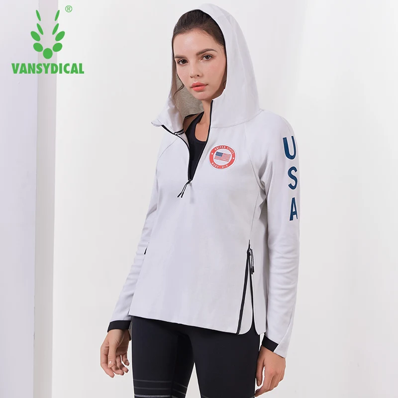 

SPT Vansydical Sports Running Jacket Autumn Winter Women's Zipper Hooded Windproof Sportswear Tops Outdoor Workout Pullovers
