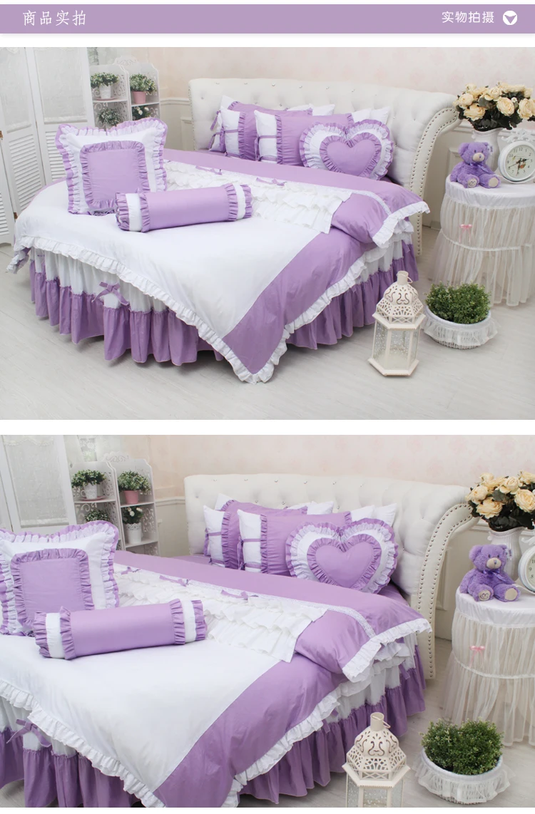 Best LACE ROUND Corner Bed Europe Orange color Flower Bedding sets Cotton Round Double Bed sheet Duvet cover Pillow case Bedskirt 92
