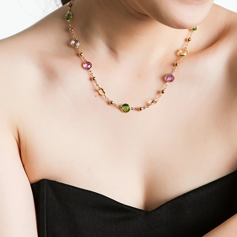 Günstige Neoglory Kristall Bunte Runde Perlen Lange Charme Halskette Klassische Zwei Verwendet Kleid Party Verziert Mit Kristallen Von Swarovski