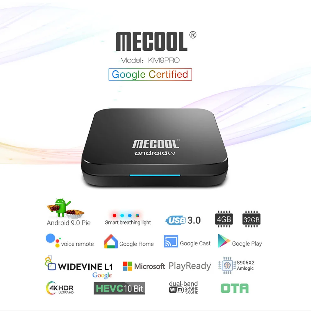 Androidtv 9.0 جوجل معتمد MECOOL KM9 برو 4 GB 32 GB الروبوت 9.0 التلفزيون مربع Amlogic S905X2 4 K صوت 2.4G 5G المزدوج واي فاي BT4.0 KM9ATV
