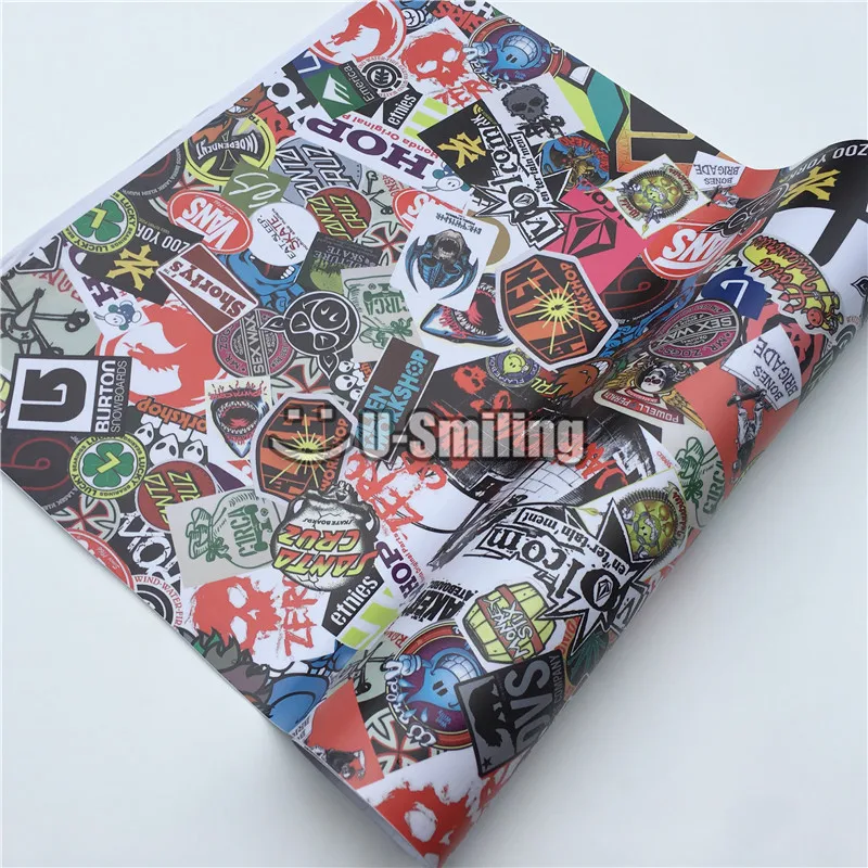 HD Black White Sticker Bomb Graffiti Vinyl Cartoon Adhesive Film Stickers FOR Scooter Auto Skateboard Decal Camo Wrap