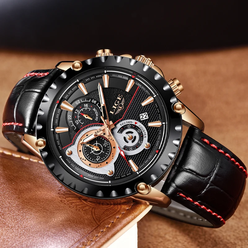 Günstige 2020 LIGE Uhr Männer Mode Quarz Armee Military Herren Uhren Top Brand Luxus Leder Wasserdichte Sport Uhr Relogio Masculino