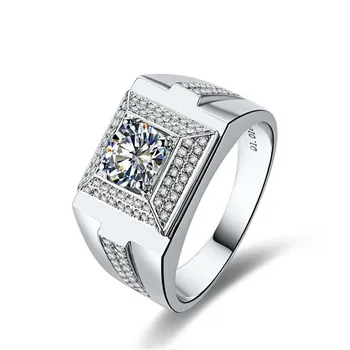 

1CT Luxury Ring Man Jewelry Engagement Synthetic Carbon Ring Sterling Silver Male Ring Moissanite Test Positive Men Wedding