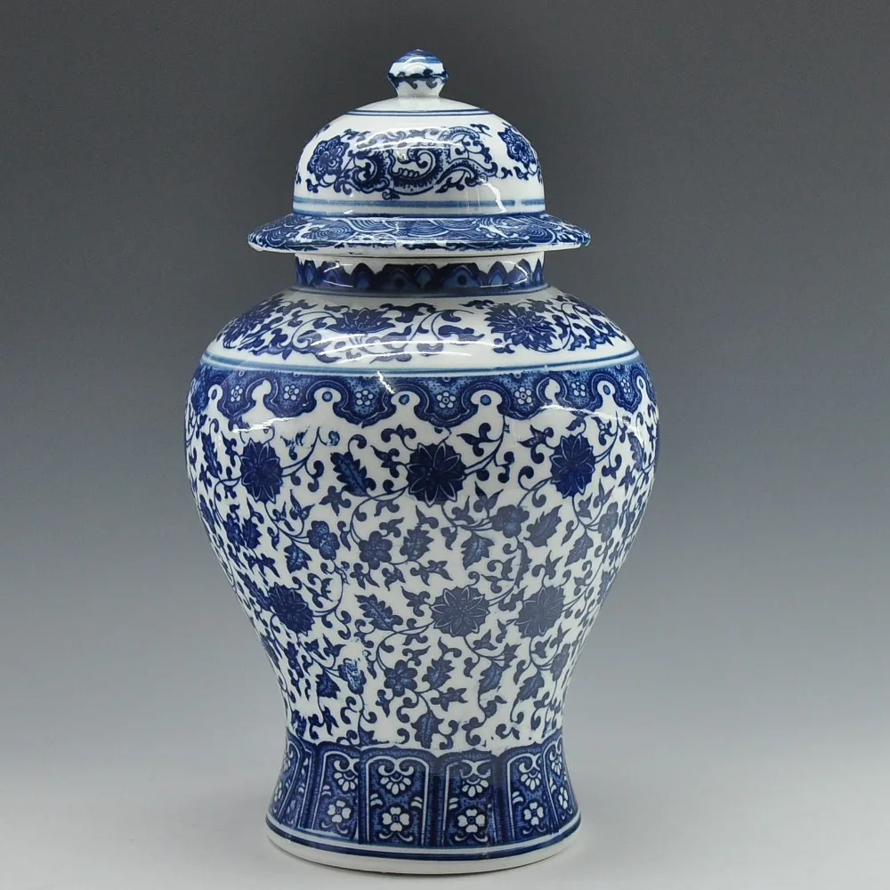 Китайская антикварная сине белая керамическая фарфоровая ваза Qing Qianlong Mark банка