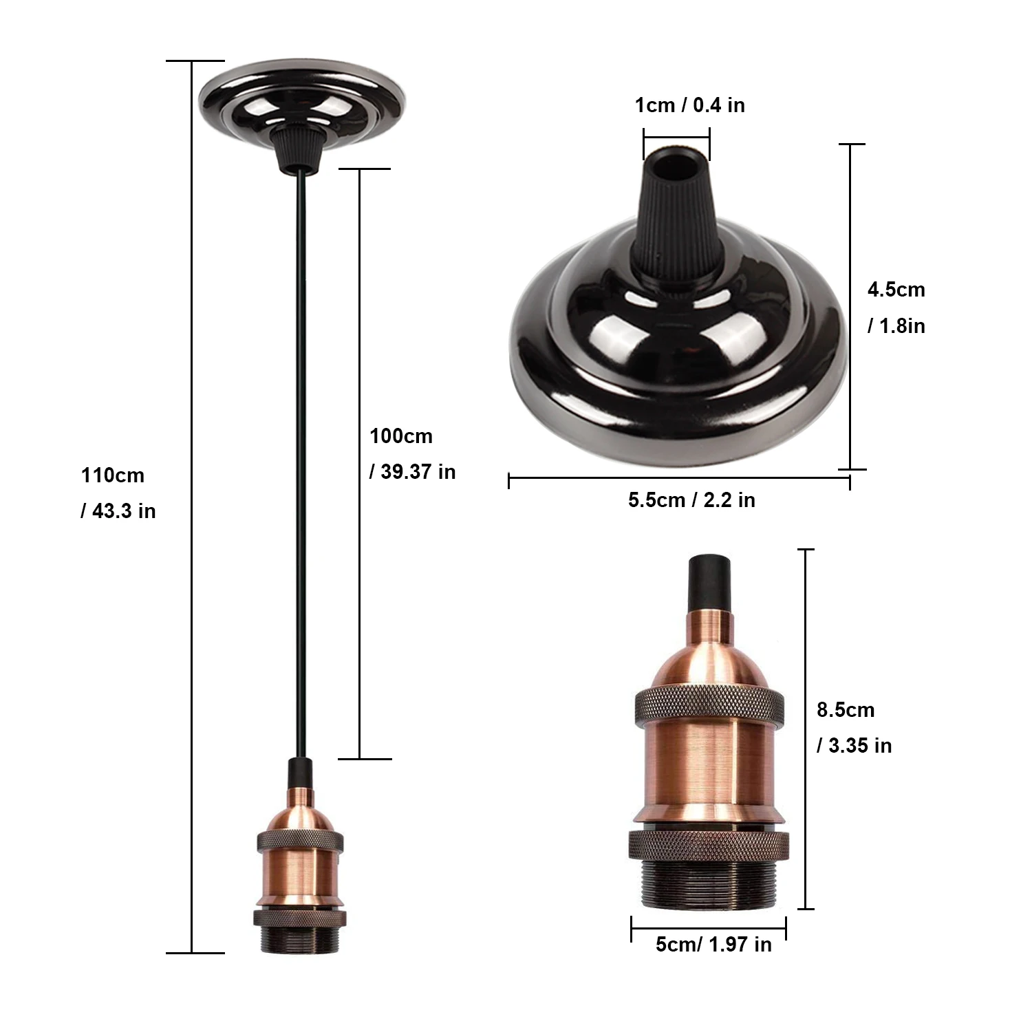 Grensk Vintage Mini Pendant Light E26 E27 Base de Tecido Preto Cordão Pendurado Kit de Luz para Corredor de Casa Escritório Estúdio Quarto 15 base tecido preto cabo de tecido pendurado