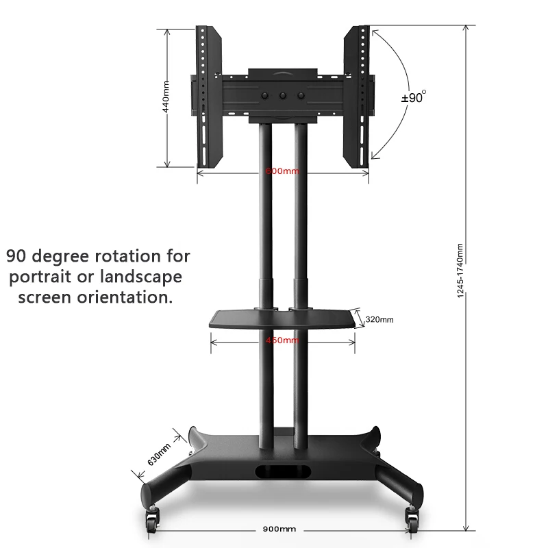 المحمول التلفزيون عرض الطابق الوقوف التلفزيون عربة ل 32-65 \