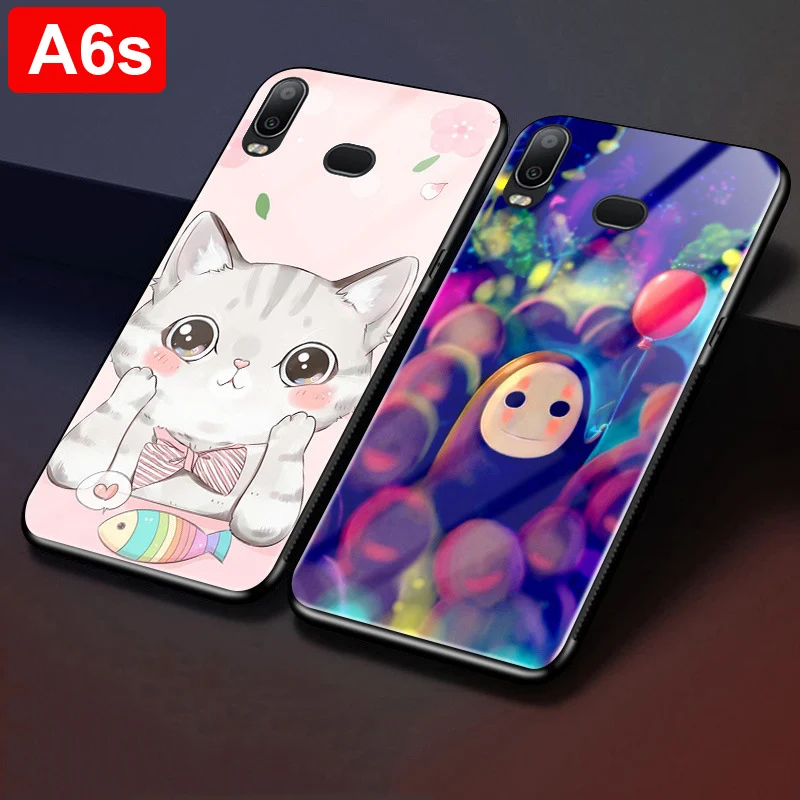 Чехол из закаленного стекла для Samsung Galaxy A6s чехол мягкого силикона жесткий a6 s