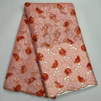 

Latest Nigerian Lace Fabric Sequins Embroidery in Hand cut High Quality African Organza Lace Fabric XY82803