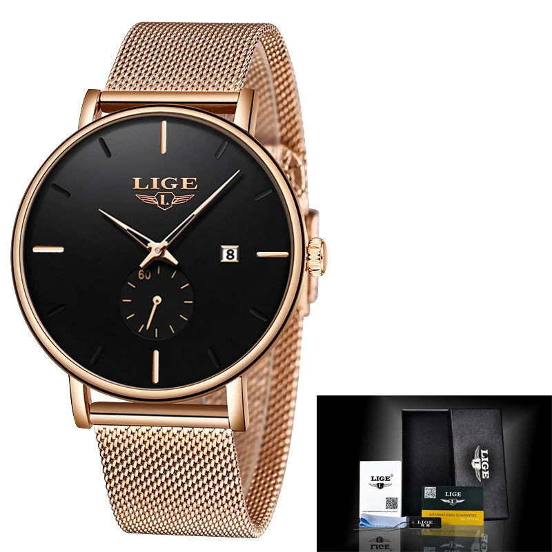 LIGE New Luxury Women Metal Mesh Watch Simplicity Classic Wrist Fashion Casual Quartz High Quality Women's Watches Montre Femme