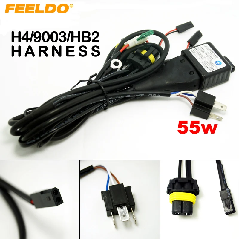 

FEELDO 12V 55W H4/HB2/9003 Hi/Lo Beam Bi-xenon Relay Harness For HID Conversion Kit #FD-4194