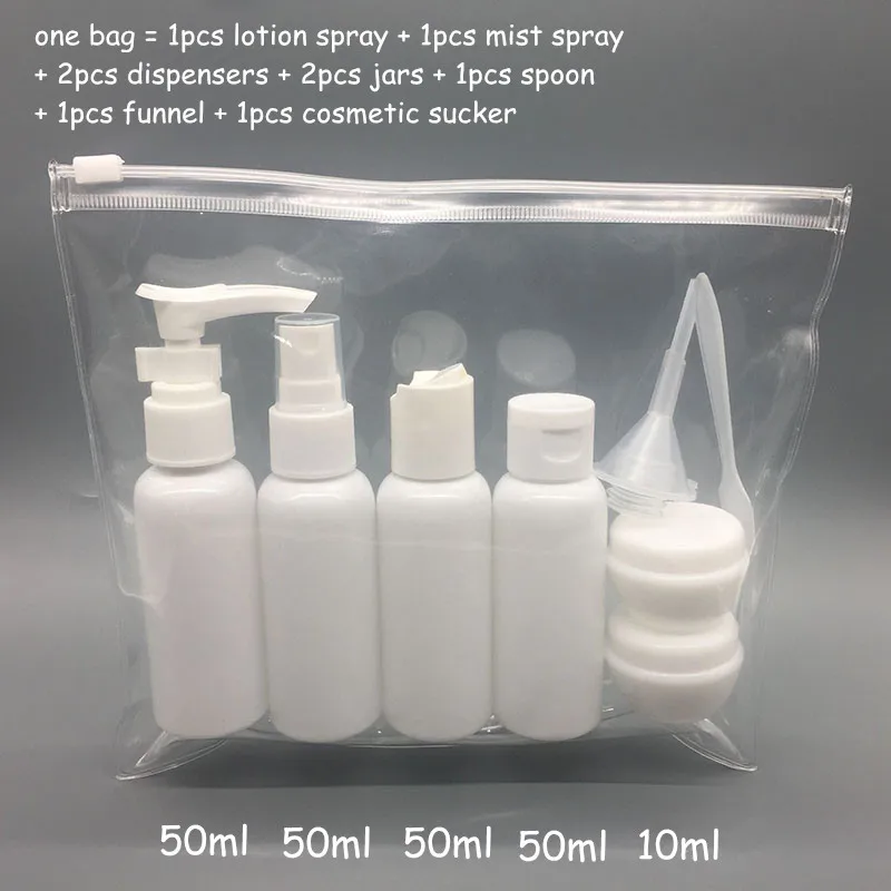 Travel Kits Cosmetic Packaging Travel Suit Sets 50ml Cosmetic Spray Bottles, Cosmetic Jars