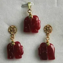 Красивый красный драгоценный камень серьги «Слоник» кулон набор улыбающийся кварц с тонким покрытием Свадебные широкие часы крылья королева