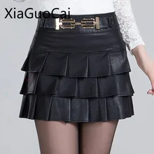 Плюс Размеры M-4XL кожаные юбки для Для женщин плиссированное платье с поясом длиной выше колена Мини-юбки Империя офисные туфли из органической кожи юбка с рисунком «Школа Монстер Хай» Весенняя Костюмы Lu7 35