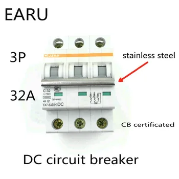 

3P 32A DC 750V DC Circuit Breaker MCB for PV Solar Energy Photovoltaic System Battery C curve CB Certificated Din Rail Mounted