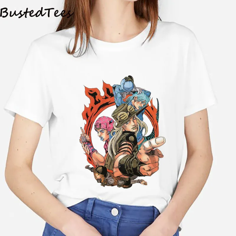 BUSTED 90 s новейшая Harajuku Женская винтажная японская футболка аниме JJBA Gyro Zeppeli и SBR Crew Print уличная Ulzzang