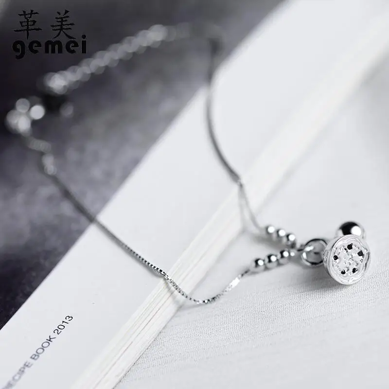 

Gemei 100% 925 Sterling Silver Lotus Bell Charm Bracelets For Women Simple Fashion Party Jewelry