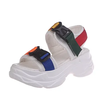 

Heightening shoes 2019 New Fashion Women Platform Sandals Ladies Casual Peep-toe Wedges Shoes Woman Sandalias Mujer Black White