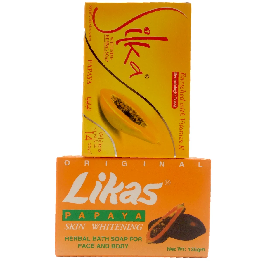 

Silka 1pc+ Likas 1pc Skin Whitening Papaya Soap Lightening Herbal Body Skin Bleaching Soap Face Cleanser 135g +135g