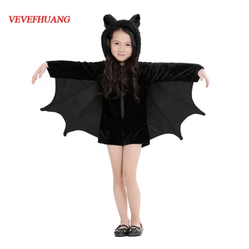 

VEVEFHAUNG Animal Cosplay Cute Bat Costume Kids Halloween Costumes For Girls Black Zipper Jumpsuit Connect Wings Batman Clothes