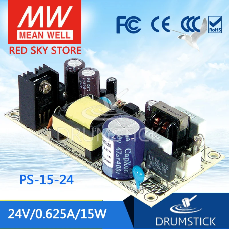 

Redsky [free-delivery 5Pcs] Hot! MEAN WELL original PS-15-24 24V 0.625A meanwell PS-15 15W Single Output Switching Power Supply