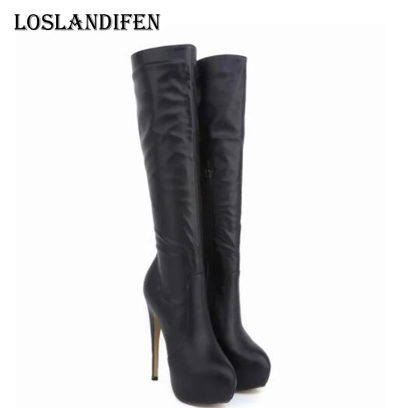 

Loslandifen Spring Women Over The Knee Platform Long Boots Size 35-42 Ladies British Pu Leather Fashion Knee High Boots Shoes