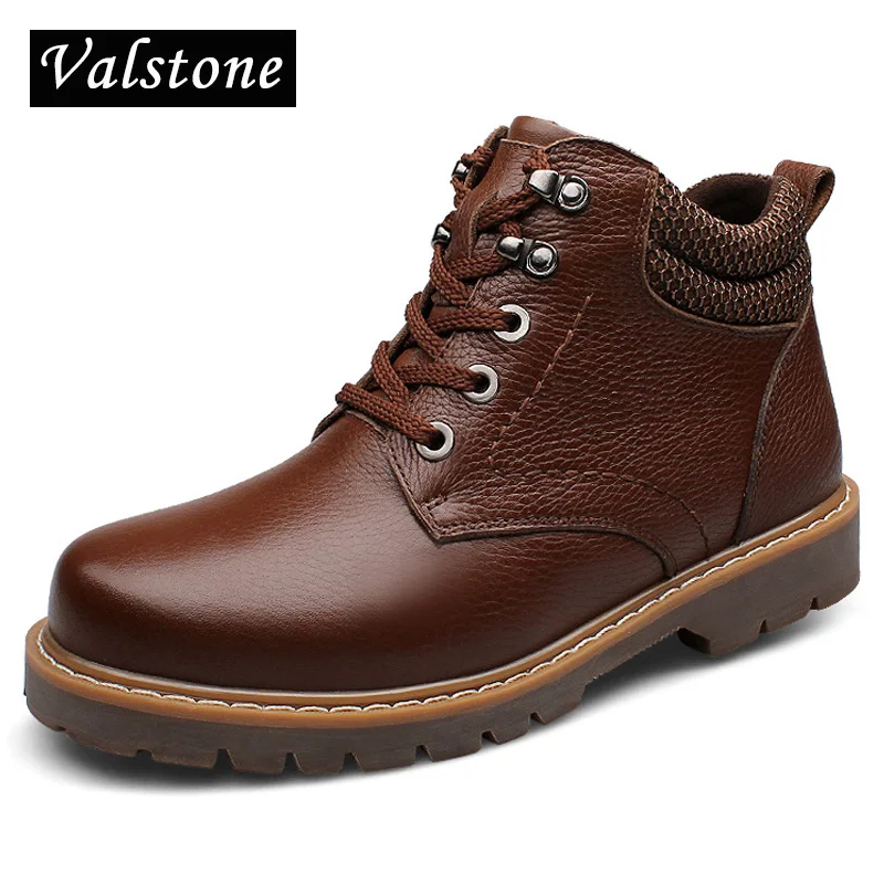 

Valstone Men's luxury brand Martin Boots Genuine Cow Leather Ankle Worker Boots Male Autumn high top Botas plus sizes Euro 37-48