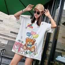 Таиланд прилив бренд летние воздушные шары медведь ulzzang отверстие Корейская свободная футболка с коротким Футболка с рукавами