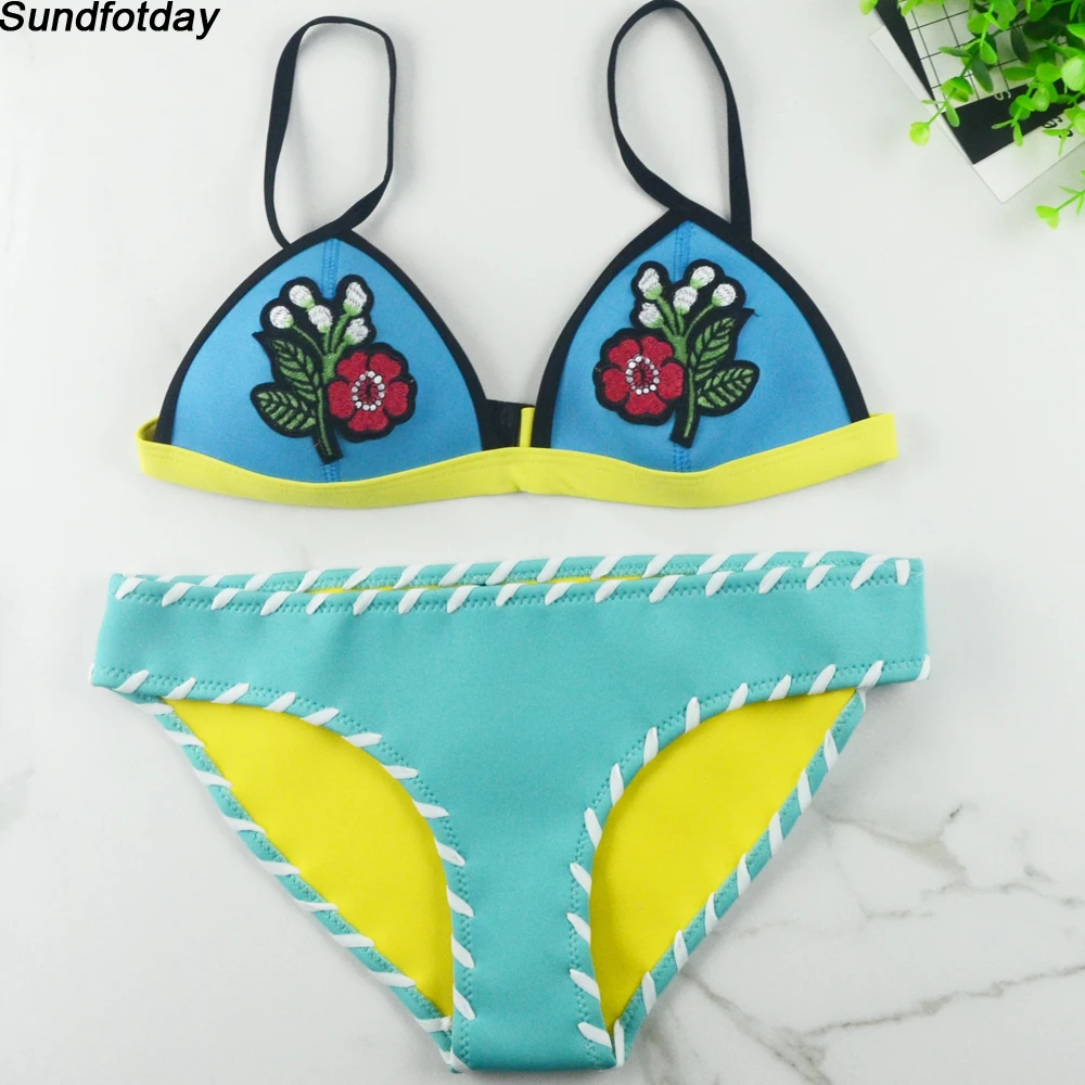 Crochet Bikini 2017 Neoprene Swimwear Women Handmade Embroidery