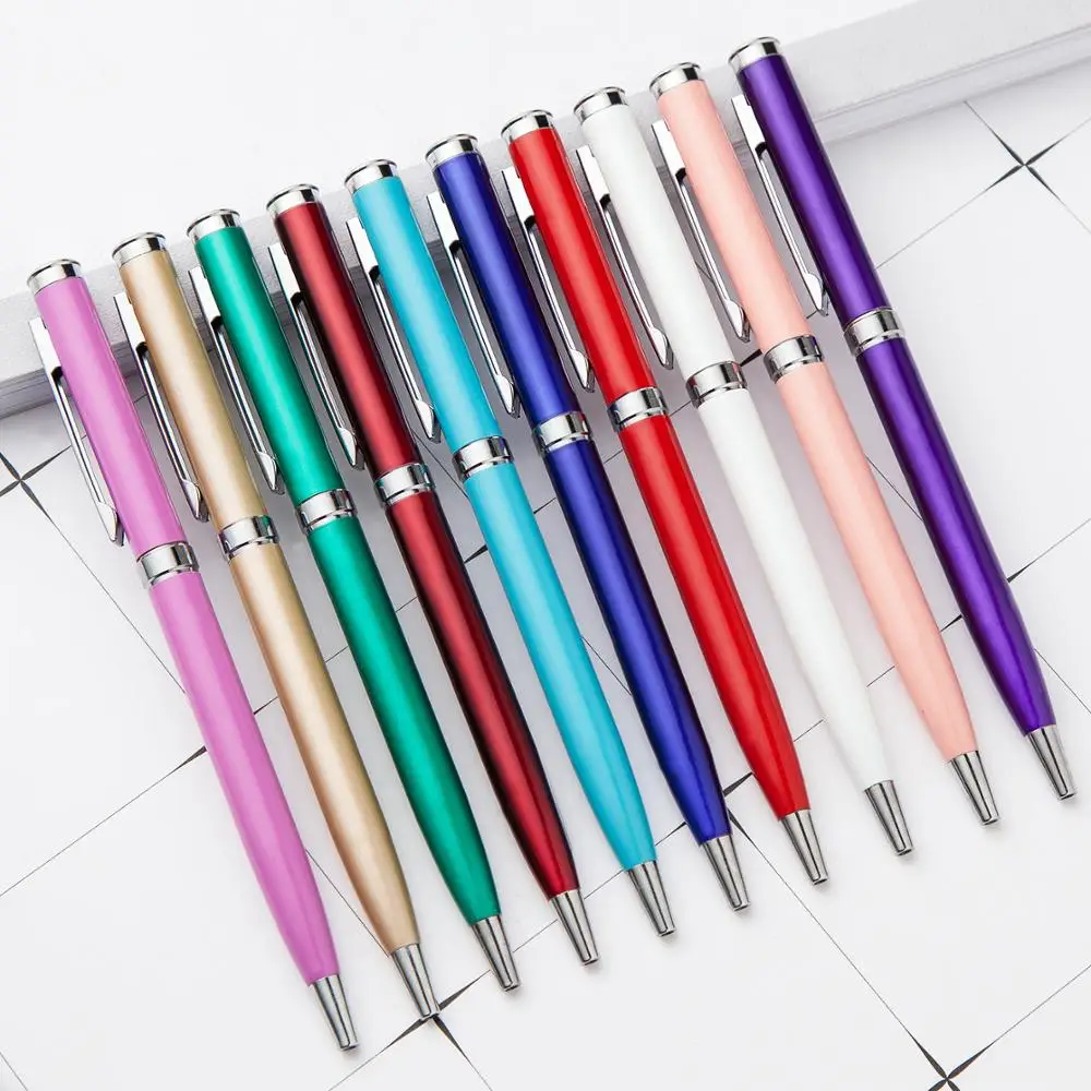 

12 Color Cute Metal Ballpoint Pens Kawaii Alumina Black Blue ink Ballpen pilot pen For Office School Writing Supplies Stationery