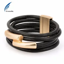 Multilayer Gold/Silver Color Magnet PU Leather Rope Chain Wrap Bracelet Pulseira Feminina Bracelets For Women Wristband